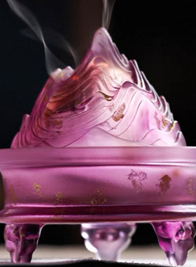 心缘堂琉璃香炉远山青峰紫色青色渐变金焚香炉9.5 x 9c m