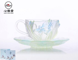 心缘堂十二花神咖啡杯套组一杯一托一月兰花150ml