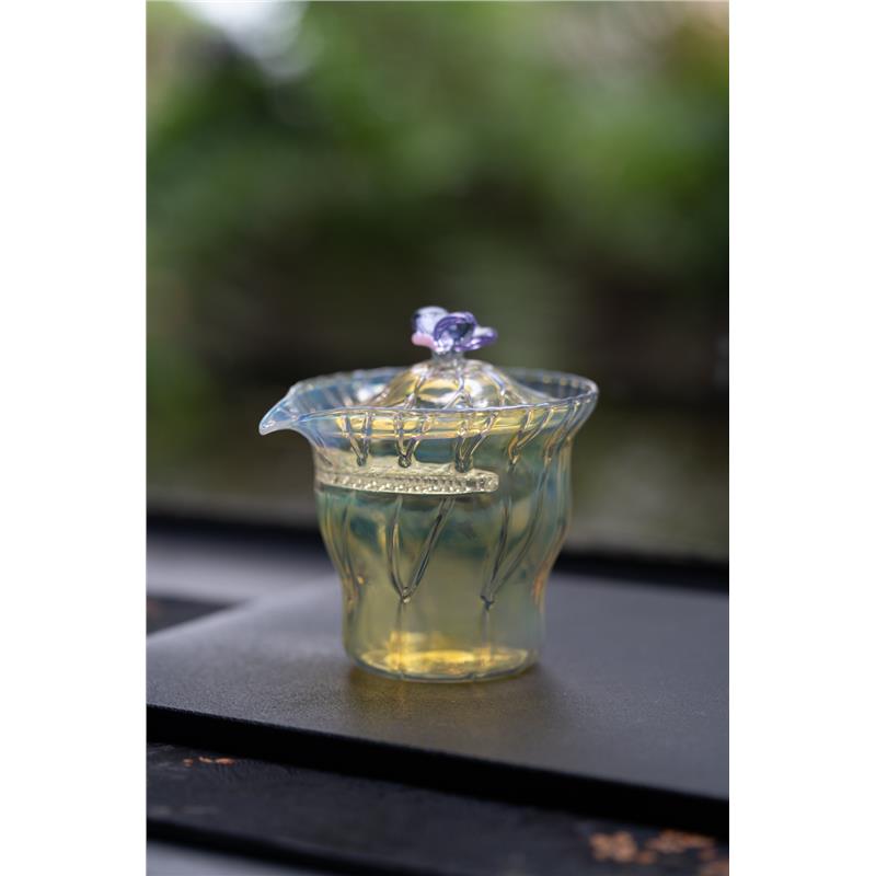 晶焱·盖碗  荷韵蝴蝶盖碗  全手工高硼硅耐热180ml