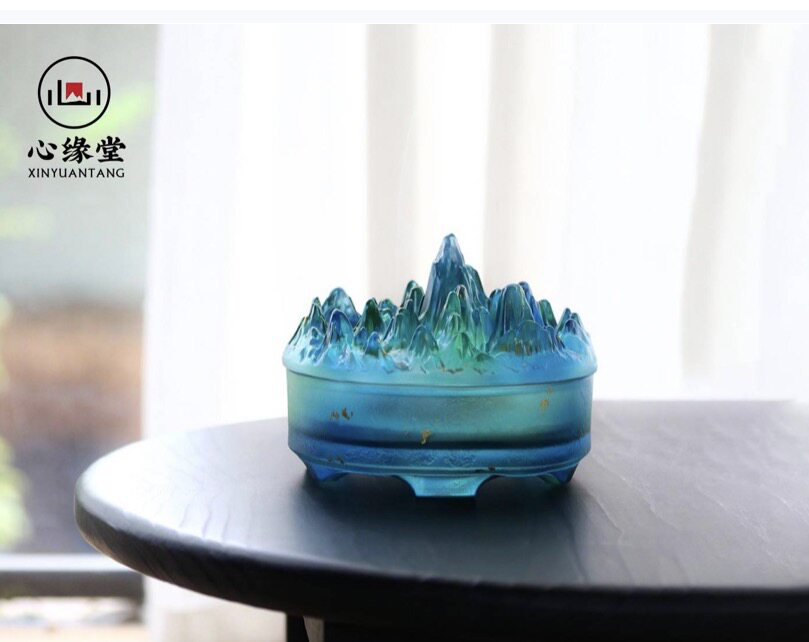 心缘堂此间青绿小重山香炉（蓝绿渐变赠9 cm网一个6.5 cm的盘香）图片