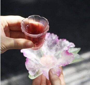 心缘堂十二花神琉璃杯套组礼盒装八月紫徽花杯+杯托