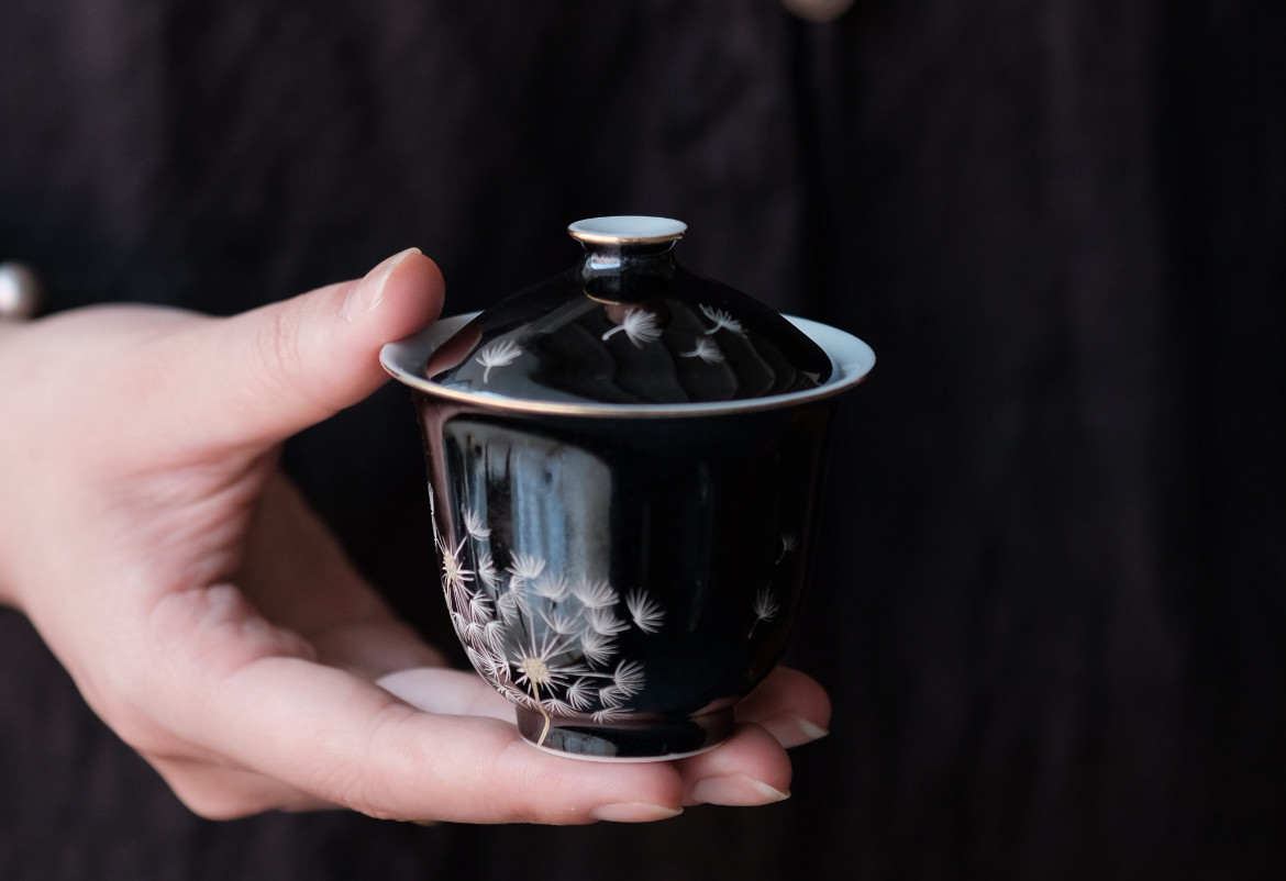 半斋金错银黑地蒲公英小盖碗,居家布艺,茶席,淘宝优惠券,粉丝福利购,淘宝优惠卷