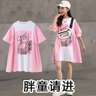 胖女童宽松洋气连衣裙遮肉显瘦2024夏季新款中大童加肥加大娃娃裙