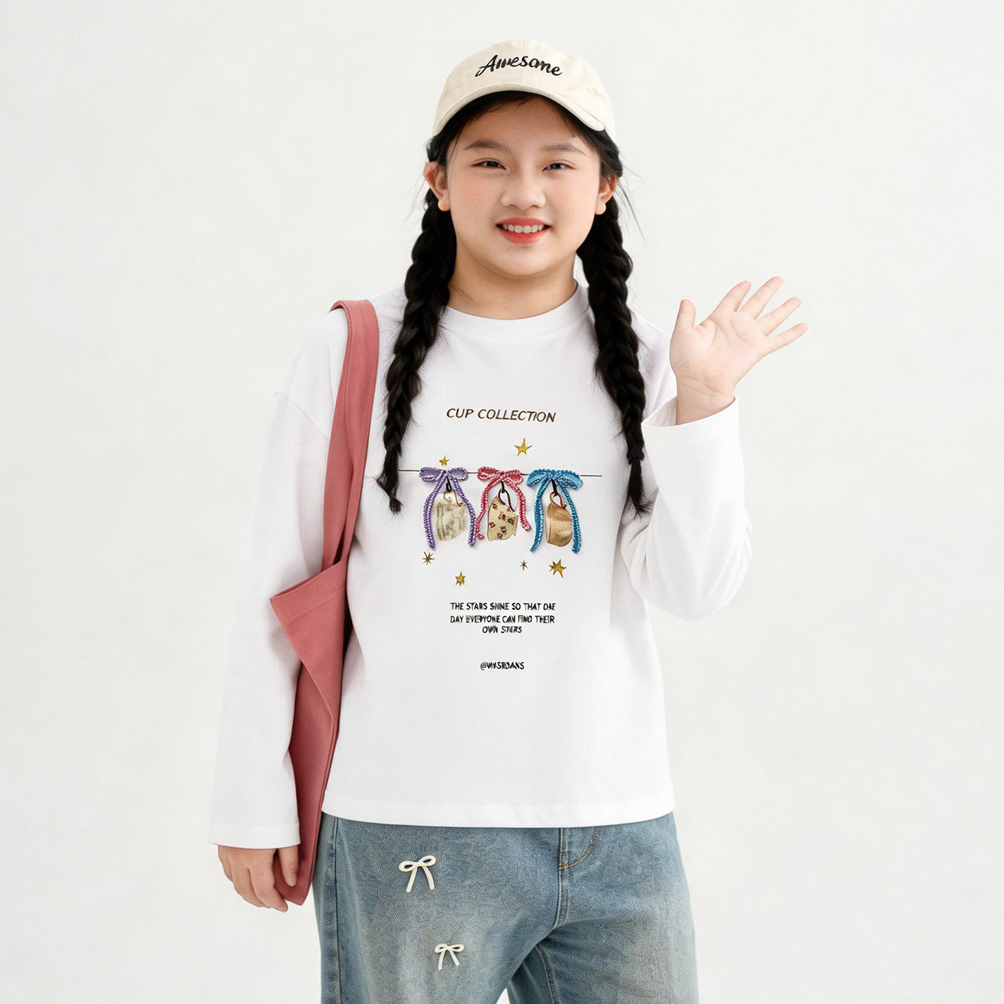 胖女童春秋打底衫长袖t恤加肥加大码宽松上衣初中学生薄款内搭白图片