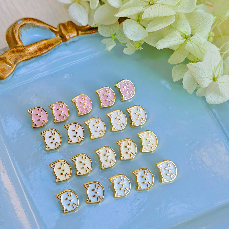 手工diy装饰辅料 7mm宽彩色金属4色猫头纽扣 bjd迷你手缝娃衣扣子