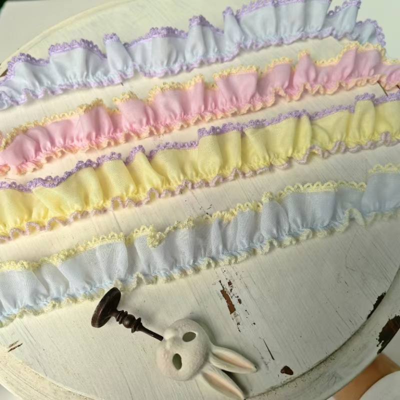 春夏小清新奶油冰淇淋色 纯棉撞色狗牙褶皱花边 发圈头饰玩具辅料