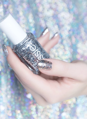 正品ESSIE指甲油带亮片3004银色小亮片Set in Stones透明色闪粉细