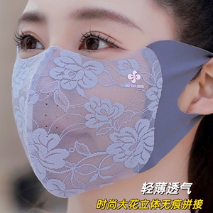 蕾丝无痕防晒口罩女夏季轻薄高颜值护眼角立体显瘦脸户外骑行面罩