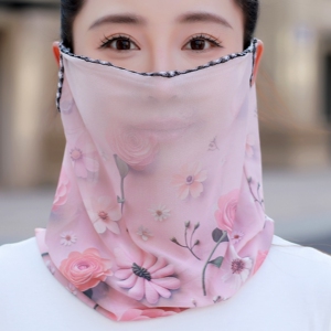 夏季防晒面罩云纱挂耳面罩女高颜值超薄透气蕾丝全脸护脖遮阳面纱
