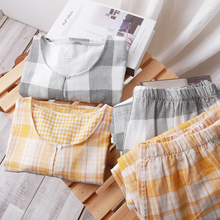 闭眼入~棉双层纱布女士睡衣套装七分袖日系简约宽松家居服两件套