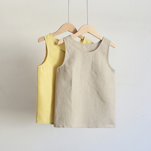 韩国亚麻童装背心设计感透气夏季款吸汗排汗背心亚麻童装无袖背心