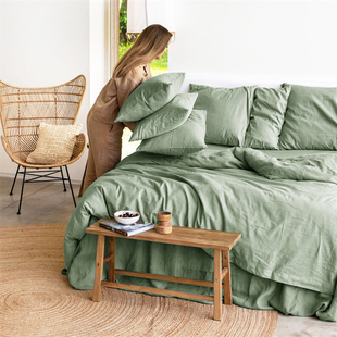 春夏纯色亚麻四件套家用大尺寸床单被套200X230床上用品定制床笠