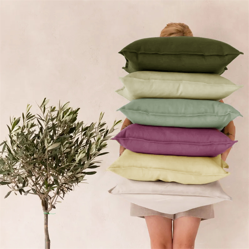 100%亚麻布艺纯色简约风沙发抱枕客厅靠垫床头靠背民宿抱枕套定制