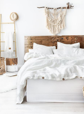 日式轻奢高品质100%汉麻四件套天然抑菌活性酵洗全麻素色白色床品