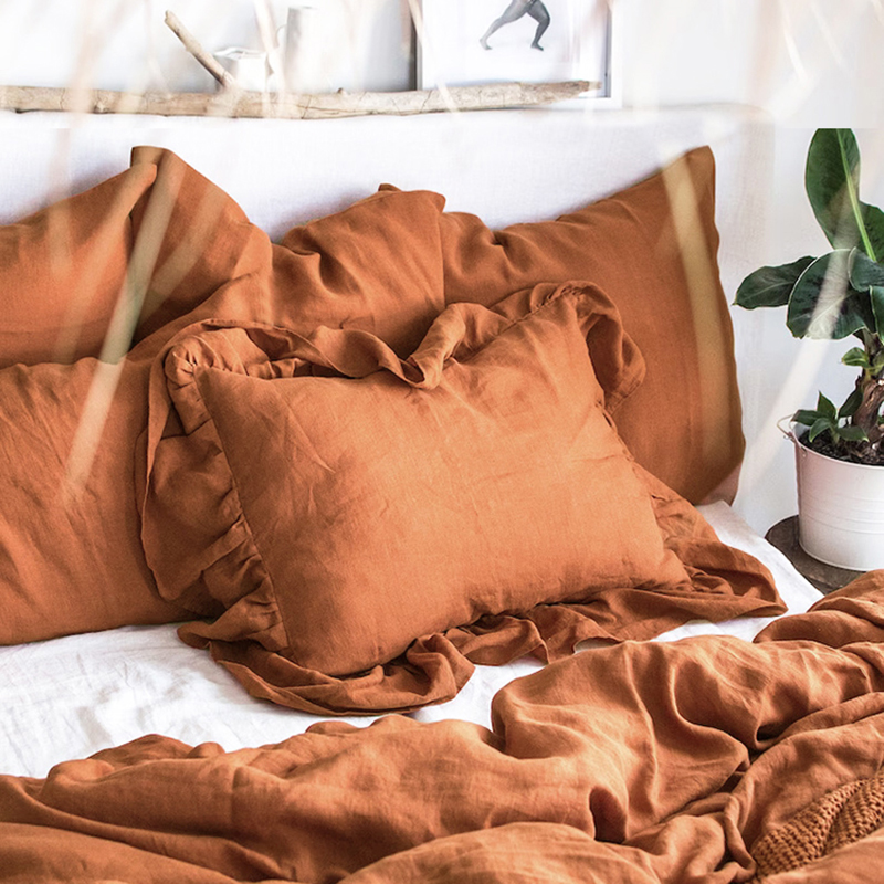 氛围感超大荷叶边枕套亚麻