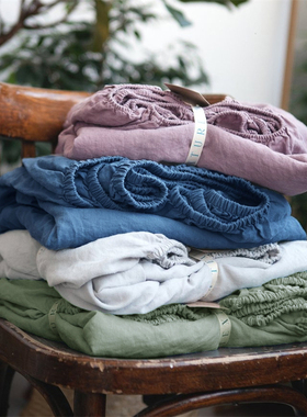 轻奢高级感亚麻床笠夏季纯色双人床单件床罩床垫保护套大尺寸定制