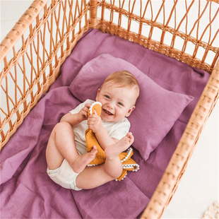 100%亚麻纯色宝宝枕头套30X50CM亲肤抑菌儿童枕套40X60信封枕定制