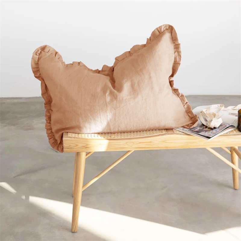 100%亚麻纯色花边枕套公主风枕头套亲肤男女通用48x74CM单个定制