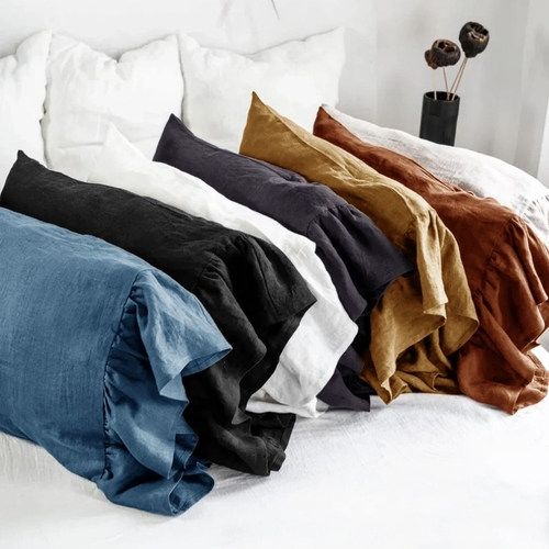 轻奢高级感纯色亚麻枕套透气大花边亲肤枕头套48x74cm单支装定制