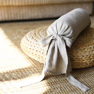 100%亚麻面料纯色糖果颈椎枕助眠睡觉专用护颈圆柱形小枕头套定制