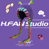 秋冬可爱小怪兽毛绒帽护耳雷锋帽手工针织卡通大头围毛线帽包头帽