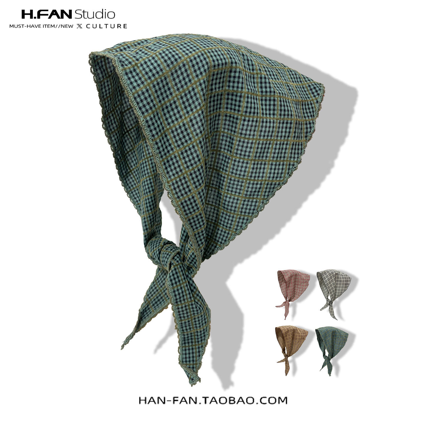 简约日系格子三角头巾帽子女春夏出游防晒包头发饰发带网红ins潮