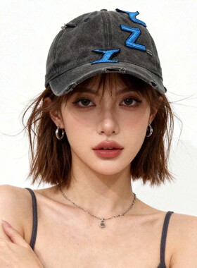zzz犯困街头风字母刺绣棒球帽男女通用夏季防晒鸭舌帽情侣款做旧
