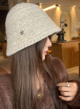 开叉设计针织渔夫帽女冬季韩版百搭水桶帽日系复古大头为显脸小