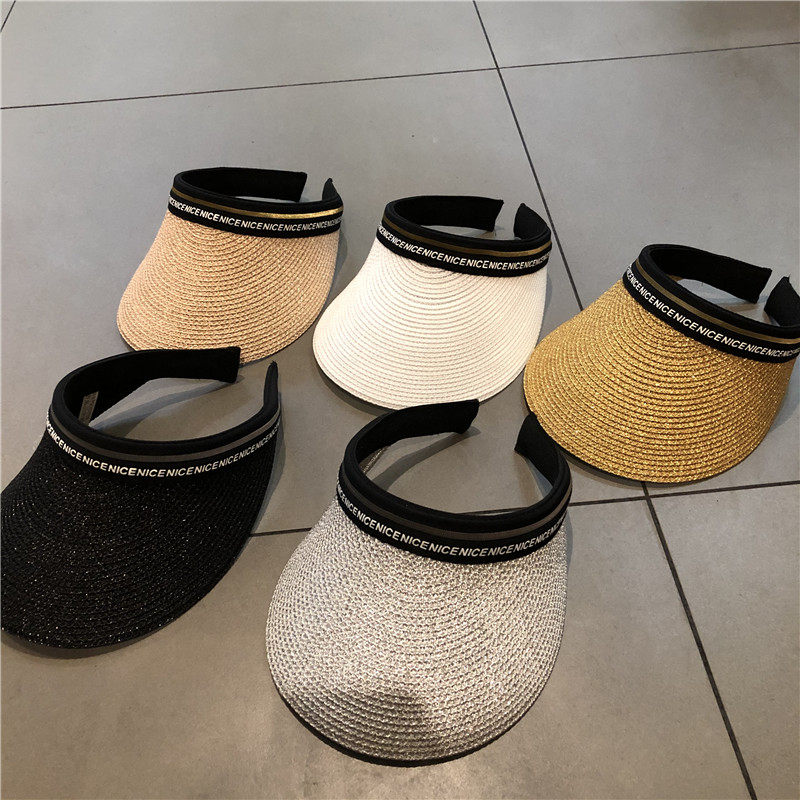 夏季网红拉菲草帽空顶女休闲发箍