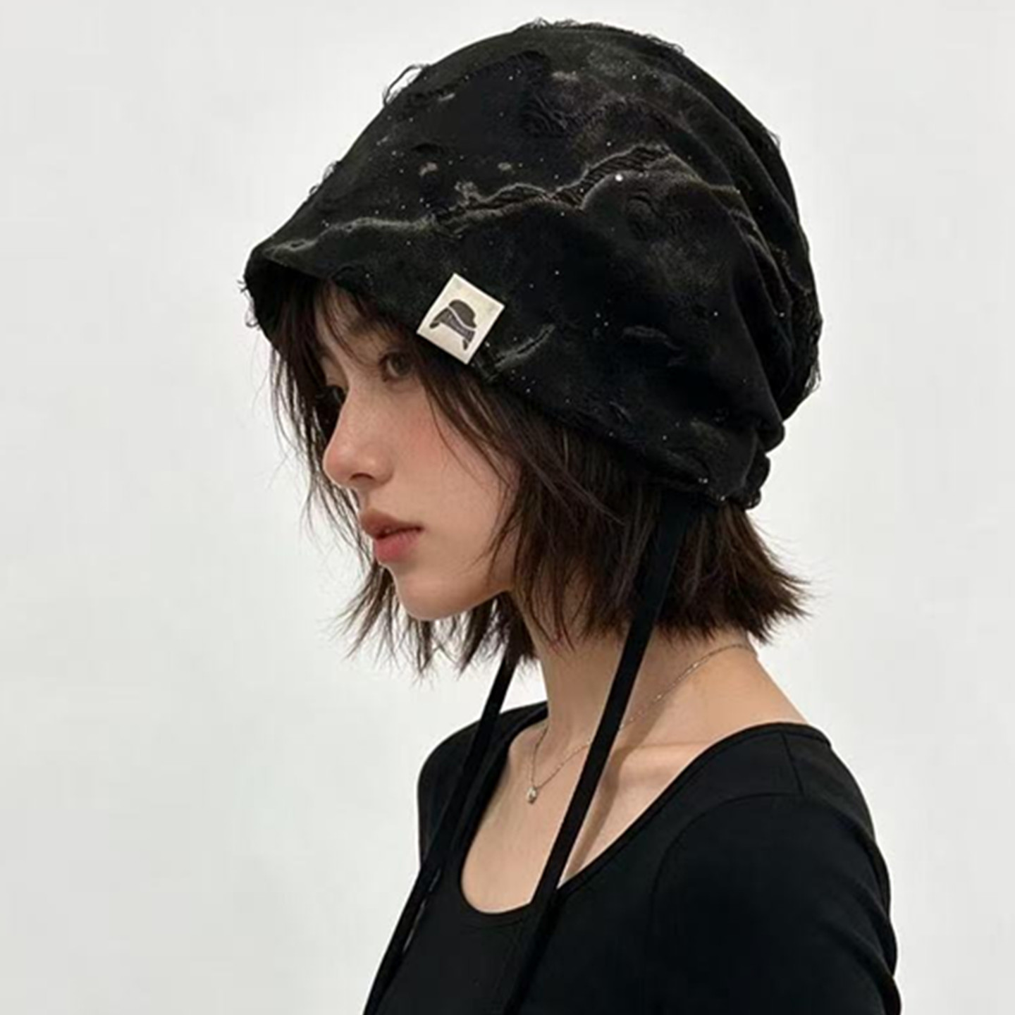 个性扎染破洞包头帽子女春夏轻薄百搭休闲绑带堆堆帽小众时尚潮流
