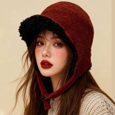 户外骑行飞行帽加绒雷锋帽子女冬天出游长白山保暖羊羔绒护耳帽男