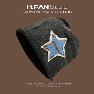 y2k小众星星贴布堆堆帽子女薄款 春夏休闲月子帽ins空调间冷帽