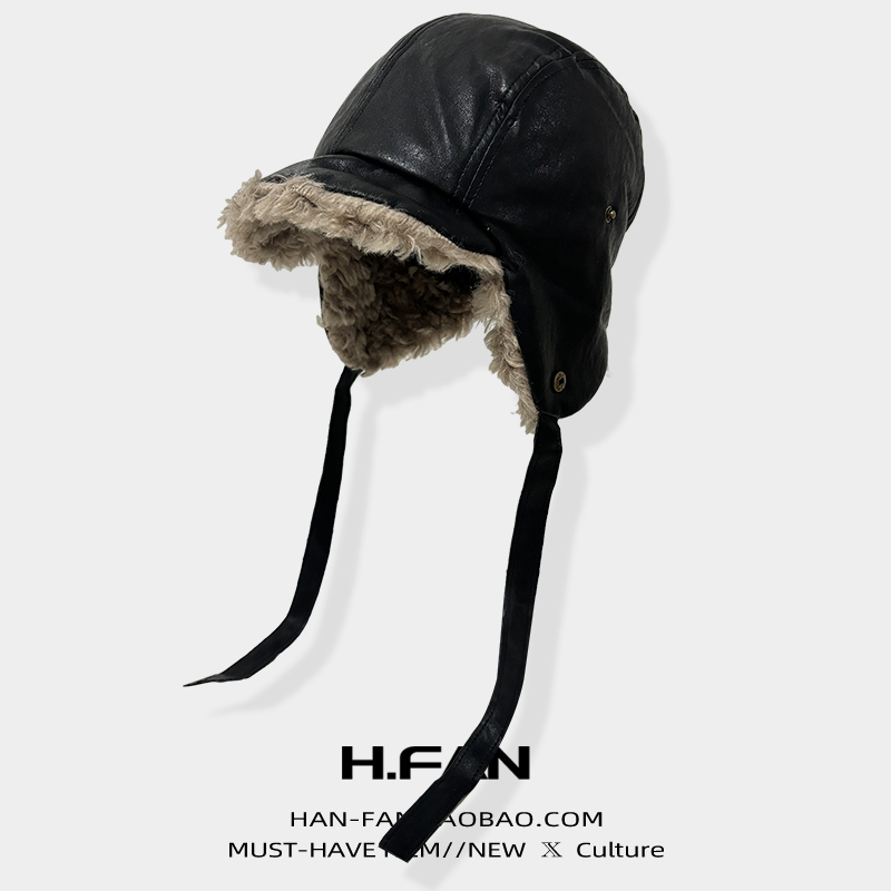 冬季皮质鸭舌雷锋帽女加厚加绒骑行防寒护耳东北雪地飞行员帽子