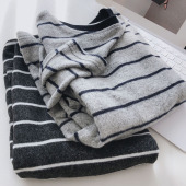 T恤 女秋冬休闲宽松百搭长袖 软绵绵羊绒手感 毛绒绒条纹针织打底衫