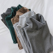 上衣百搭加绒加厚德绒打底衫 巨软糯 高领条纹t恤女长袖 女内搭显瘦