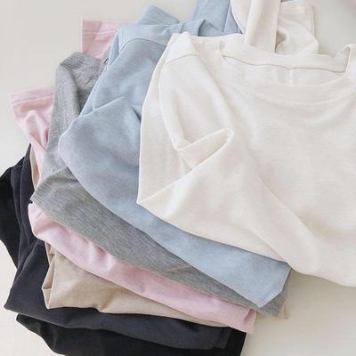 长袖正肩t恤女温柔薄款针织衫春