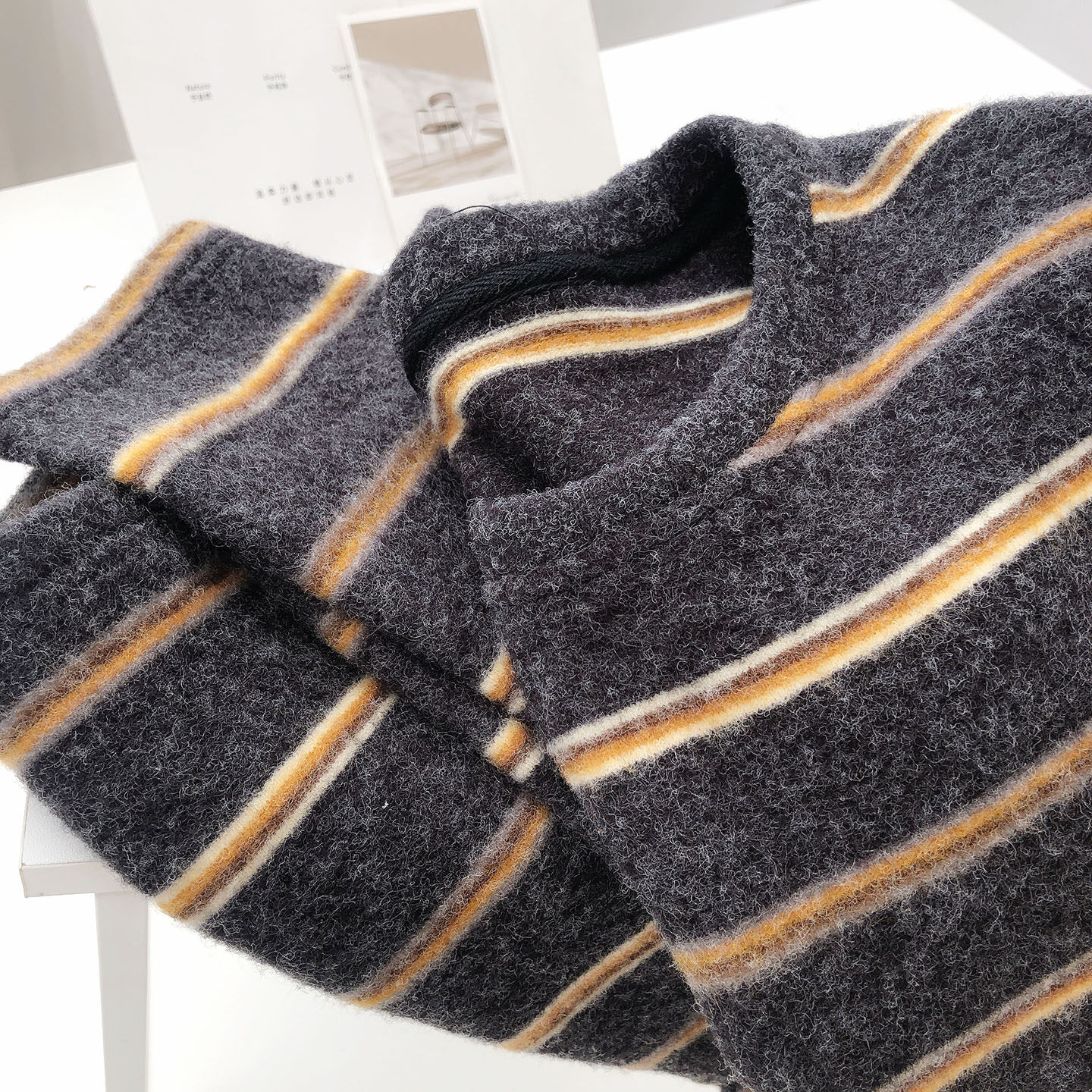 秋冬条纹宽松加绒加厚长袖t恤女