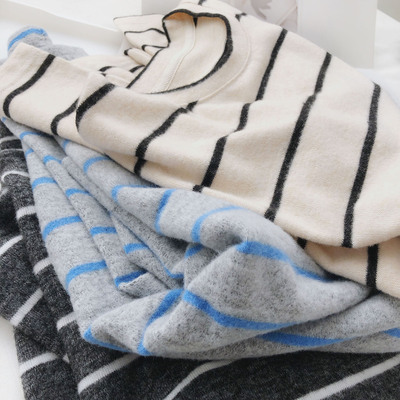 条纹针织打底衫女加厚长袖T恤冬