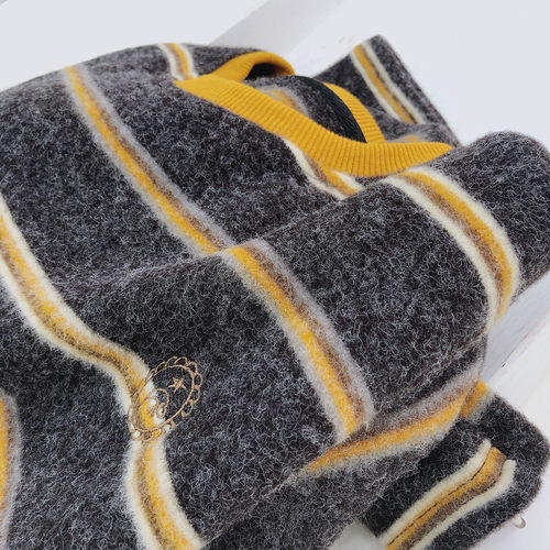 秋冬宽松加绒加厚条纹长袖T恤女