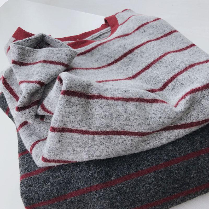 软绵绵条纹针织衫女加厚长袖t恤