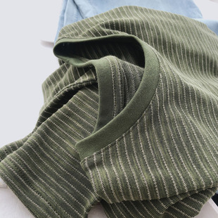 软绵竹节棉长袖 宽松显瘦圆领学生复古绿色条纹慵懒上衣 t恤女春季