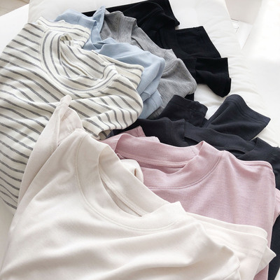 软糯天丝羊毛宽松内搭长袖T恤女