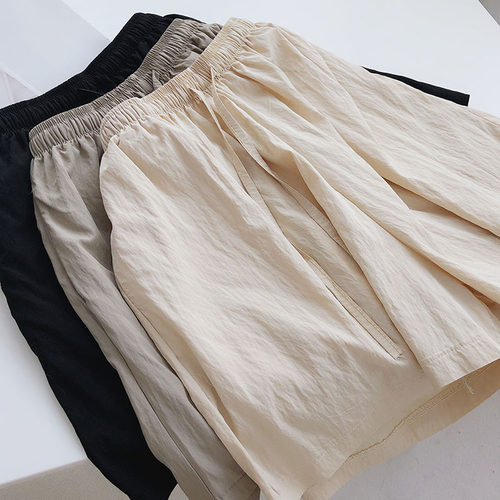 冰丝阔腿短裤女夏季褶皱休闲热裤