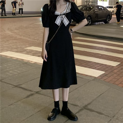 Big size women's summer bow tie tie high waist skirt Platycodon grandiflorum first love bubble sleeve dress