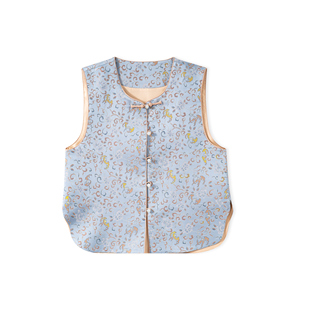 蔓草云纹-新中式桑蚕丝织金宋锦提花复古文艺国风马甲BZ26006