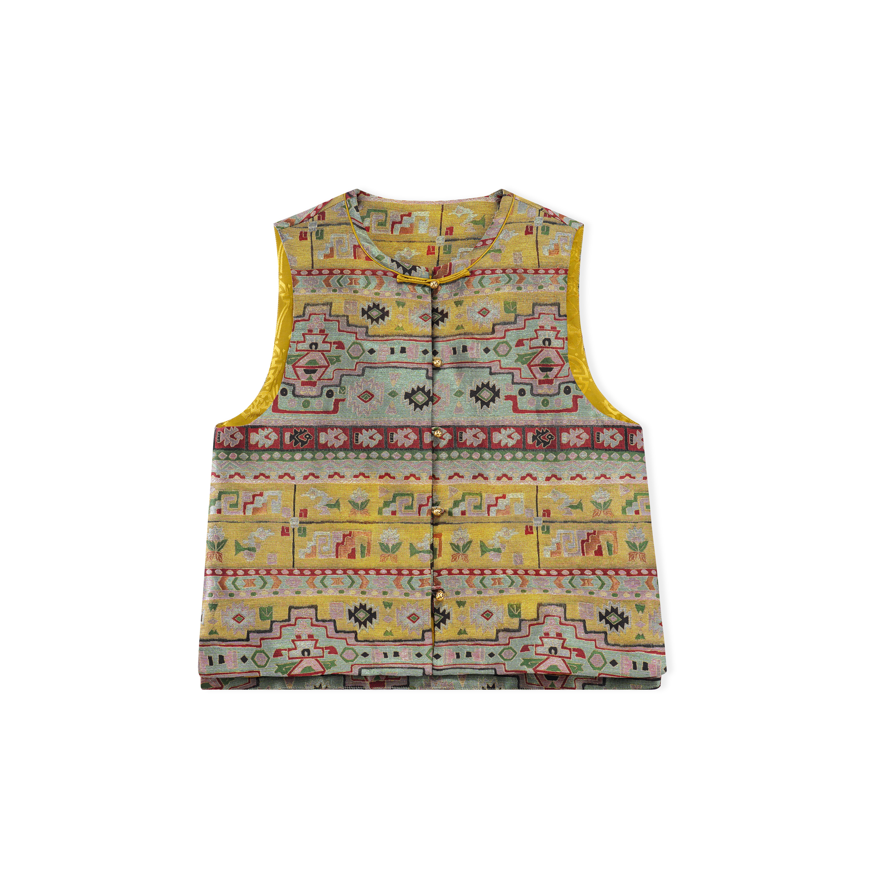 金缕几何-新中式桑蚕丝唐锦马甲复古休闲女装YZ250129