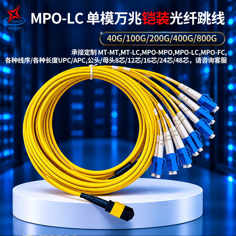 辉宏时代MPO单模铠装光纤跳线万兆MPO-LC光纤UPC接口接头多芯线缆8芯12芯带铠抗拉防鼠咬