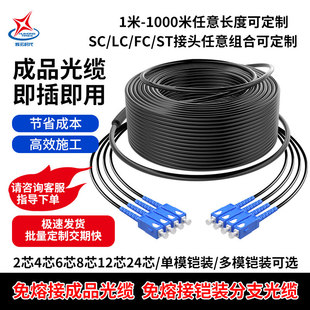 光纤跳线LC 12芯可定制 FC室外成品尾缆4 辉宏时代多模成品光缆OM3免熔接户外多模千兆分支光缆铠装