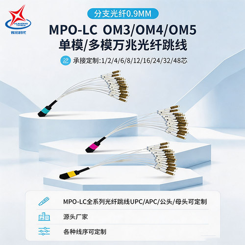 辉宏时代MPO-LC高密度光纤跳线0.9MM多模OM3OM4单模光纤0.15m0.2米尾纤短纤