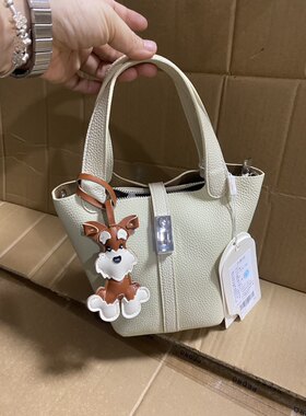 Viney 头层牛皮菜篮子包手提斜挎百搭包中包真皮时尚女包轻巧包包
